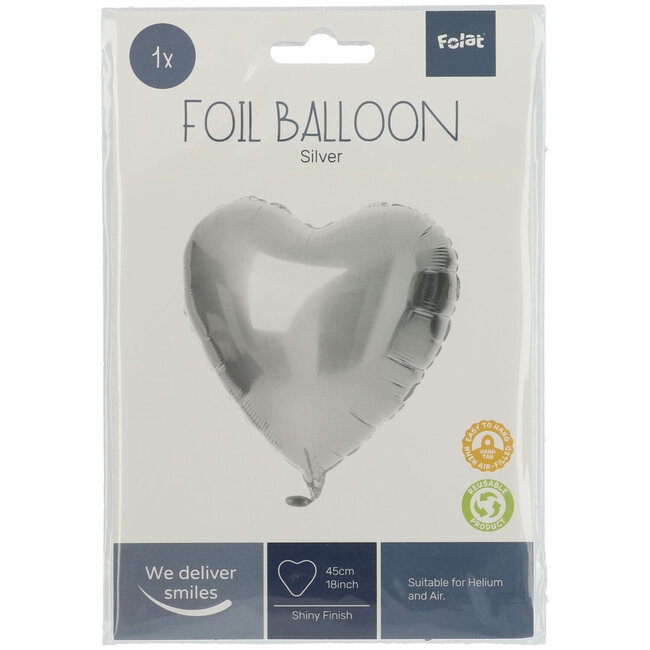 Folieballon Hart - Zilver - 45 cm