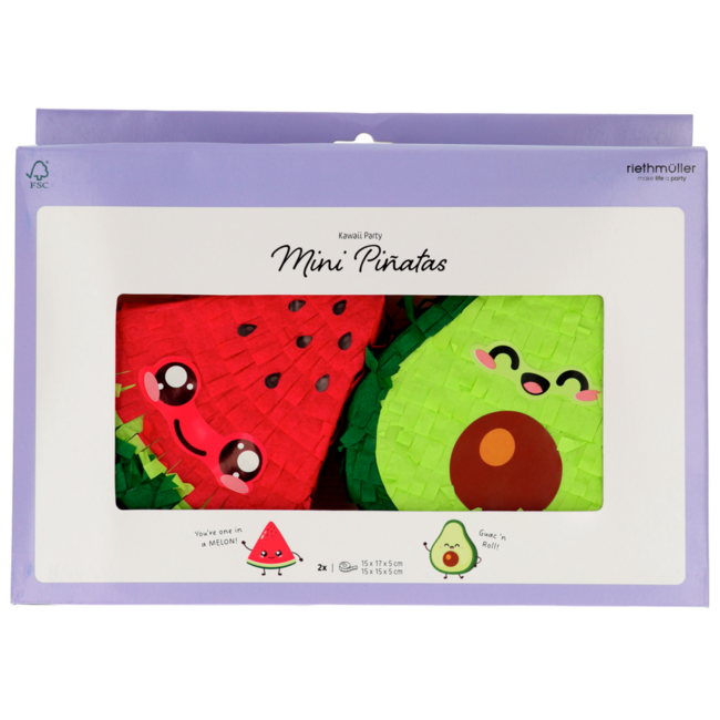 Mini Piñata Set - Kawaii Party Avocado & Watermeloen