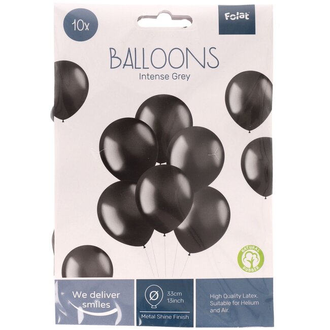 Ballonnen Intense Grey Metal Shine 33cm - 10 stuks