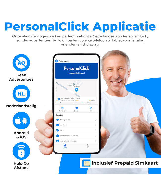 PersonalClick Alarm Horloge Ouderen 4G Deluxe - Wit- PC24