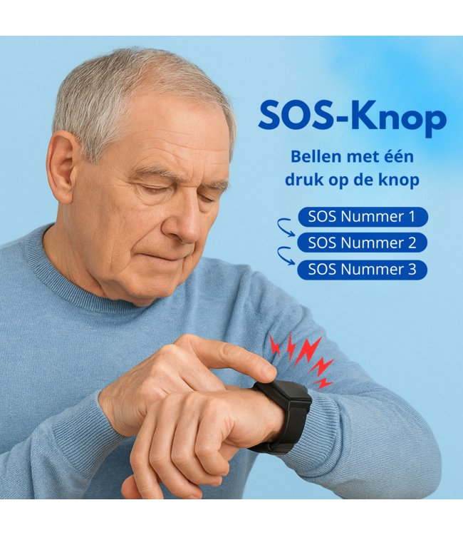 PersonalClick PersonalClick PC45 Smal - Alarm Horloge Ouderen - Valdetectie- Waterdicht- SOS Knop - Extra smal en lange accuduur - Rood