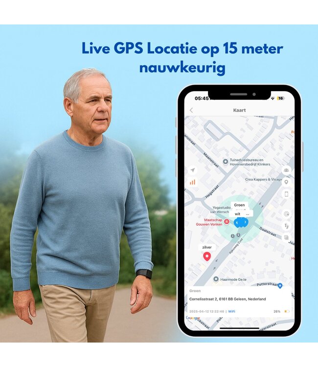 PersonalClick PersonalClick PC45 Smal - Alarm Horloge Ouderen - Valdetectie- Waterdicht- SOS Knop - Extra smal en lange accuduur - Zwart