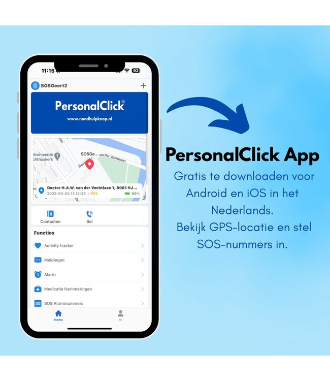 PersonalClick PersonalClick PC45 Smal - Alarm Horloge Ouderen - Valdetectie- Waterdicht- SOS Knop - Extra smal en lange accuduur - Rood