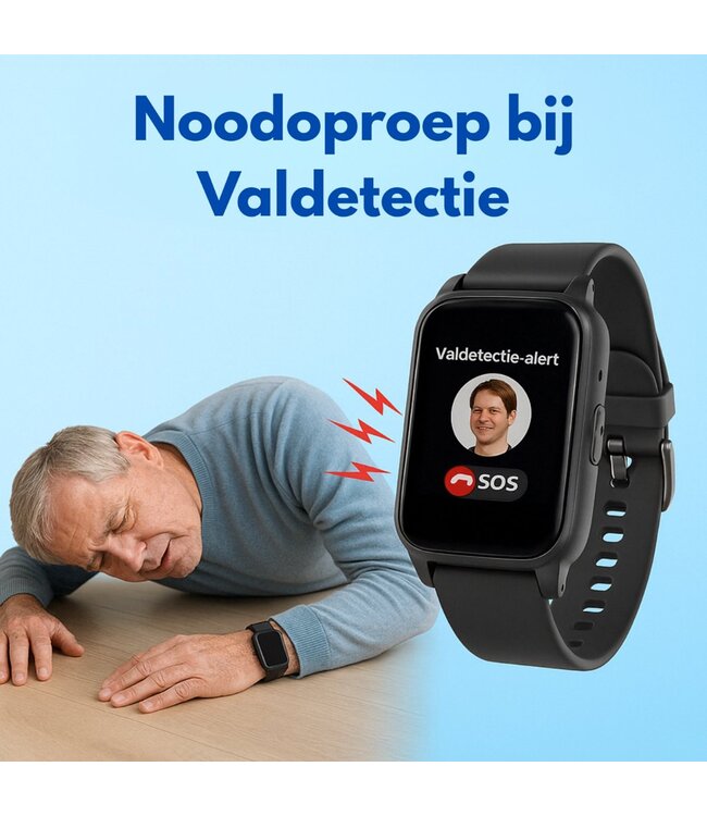 PersonalClick PersonalClick PC45 Smal - Alarm Horloge Ouderen - Valdetectie- Waterdicht- SOS Knop - Extra smal en lange accuduur - Rood