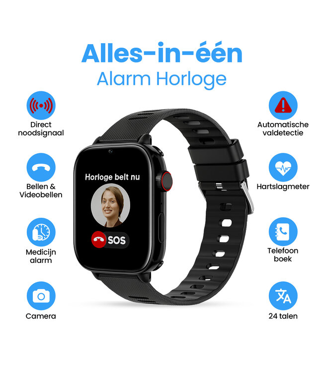 PersonalClick Alarm Horloge Ouderen 4G Deluxe - Klittenband - PC24
