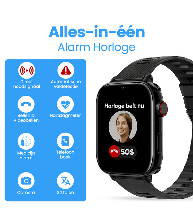 PersonalClick Alarm Horloge Ouderen 4G Deluxe - Grijs - PC24