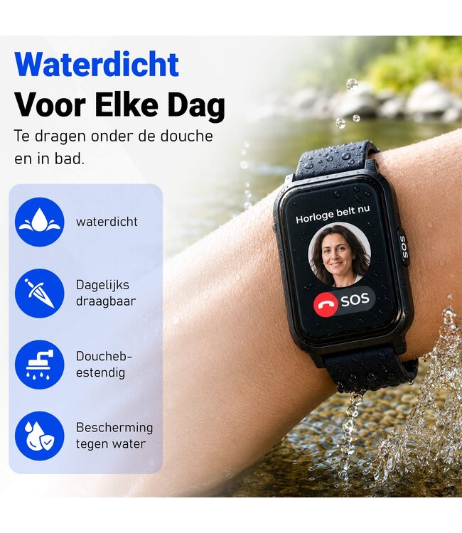 PersonalClick PersonalClick PC45 Smal - Alarm Horloge Ouderen - Valdetectie- Waterdicht- SOS Knop - Extra smal en lange accuduur - Rood