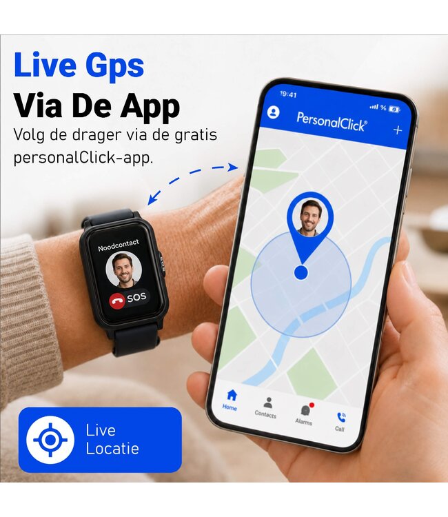PersonalClick PersonalClick PC45 Smal - Alarm Horloge Ouderen - Valdetectie- Waterdicht- SOS Knop - Extra smal en lange accuduur - Rood