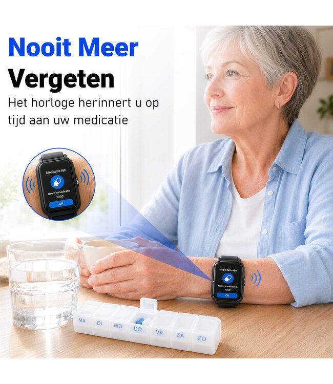 PersonalClick PersonalClick PC45 Smal - Alarm Horloge Ouderen - Valdetectie- Waterdicht- SOS Knop - Extra smal en lange accuduur - Zwart