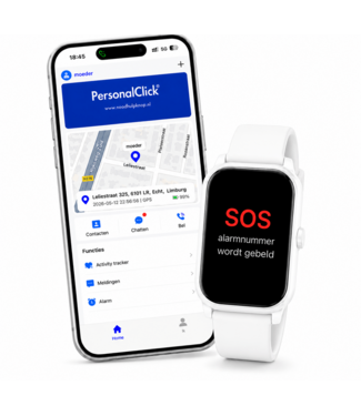 PersonalClick PersonalClick PC45 Smal - Alarm Horloge Ouderen - Valdetectie- Waterdicht- SOS Knop - Extra smal en lange accuduur - Wit