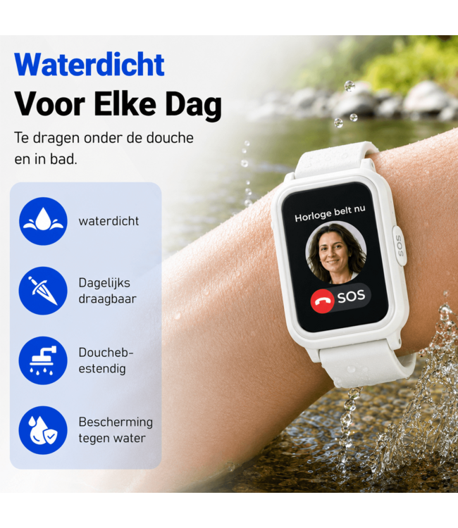 PersonalClick PersonalClick PC45 Smal - Alarm Horloge Ouderen - Valdetectie- Waterdicht- SOS Knop - Extra smal en lange accuduur - Wit