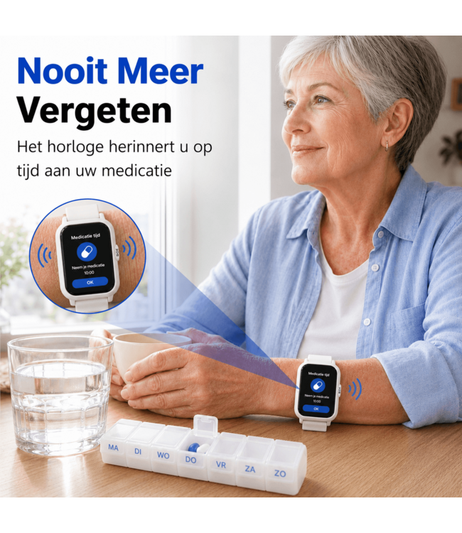PersonalClick PersonalClick PC45 Smal - Alarm Horloge Ouderen - Valdetectie- Waterdicht- SOS Knop - Extra smal en lange accuduur - Wit