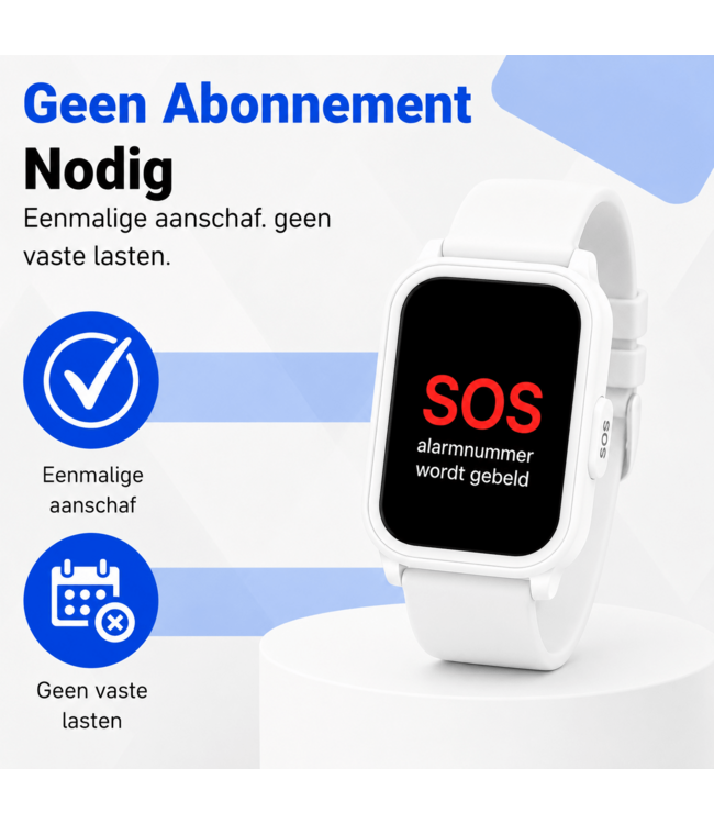PersonalClick PersonalClick PC45 Smal - Alarm Horloge Ouderen - Valdetectie- Waterdicht- SOS Knop - Extra smal en lange accuduur - Wit