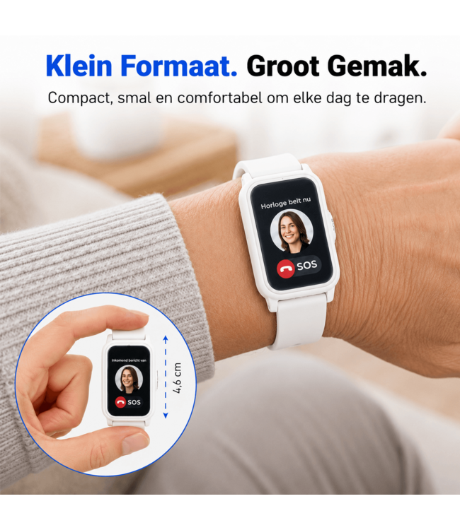 PersonalClick PersonalClick PC45 Smal - Alarm Horloge Ouderen - Valdetectie- Waterdicht- SOS Knop - Extra smal en lange accuduur - Wit