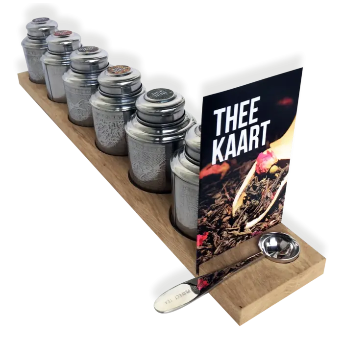 Bradley's Theeblikken met reliëf (6 stuks) op plank