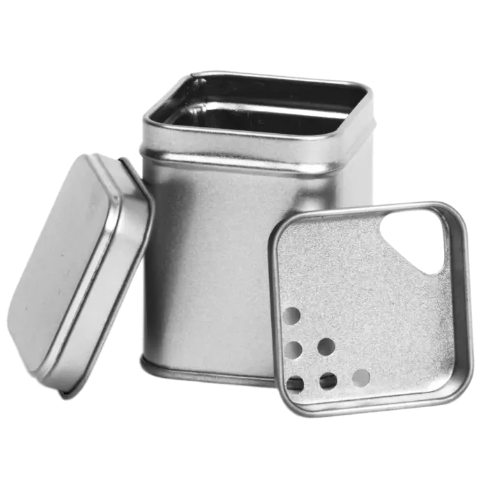 Theeblikje zilver 53x53x71 mm  met strooi inzet