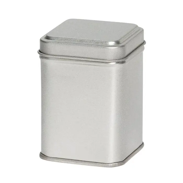 Theeblikje zilver 53x53x71 mm  met strooi inzet