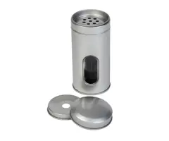 Thee/Kruidenblik zilver rond 50x105mm met venster