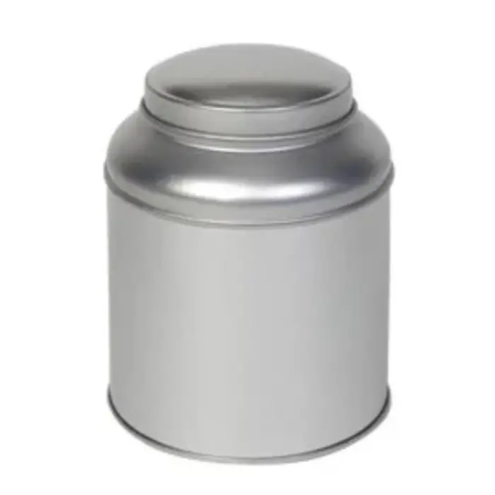 Thee/Kruidenblik rond zilver met binnendeksel 90x115mm