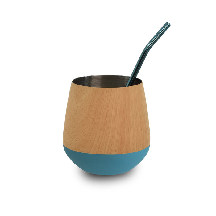 RVS Mate set met Bombilla blauw