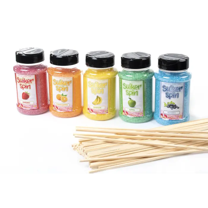Suikerspinsuiker fruitmix NR. 4 in 5 strooibussen a 400 gram incl. ±100 stokjes