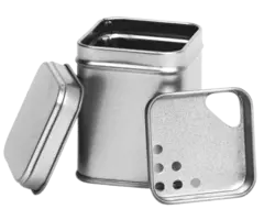 Thee/Kruidenblik zilver 53x53x71 mm  met strooi inzet