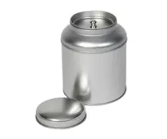 Thee/Kruidenblik rond zilver met binnendeksel 90x115mm