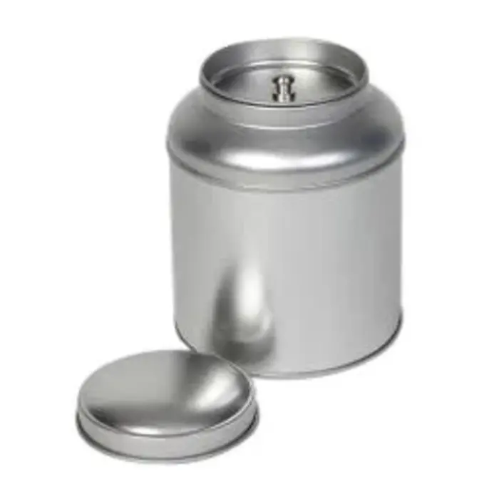 Theeblik rond zilver met binnendeksel 90x115mm