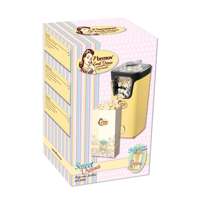 Bestron Bestron popcornmachine Vanille APC200V inclusief popcorn startpakket