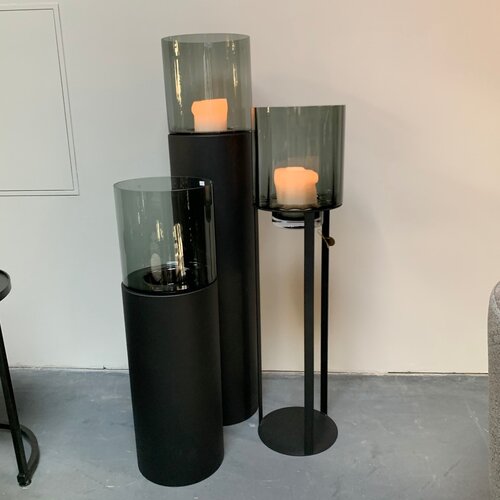 Windlicht met Gerookt glas Open 110cm