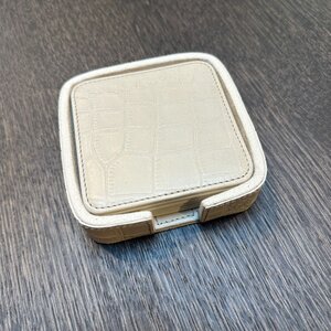 Onderzetters Leder Beige Croco Vierkant