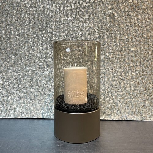Windlicht Metallic Brown met Amber glas Tafelmodel 30cm Windlicht Metallic Brown met Amber glas Tafelmodel 30cm