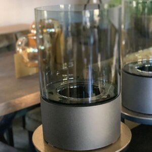 Windlicht met gerookt glas Zwart Tafelmodel
