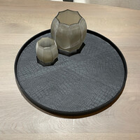 Dienblad Leder Zwart Rond  Croco 50cm
