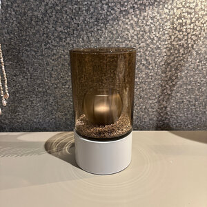 Windlicht Beige met Amber glas Tafelmodel