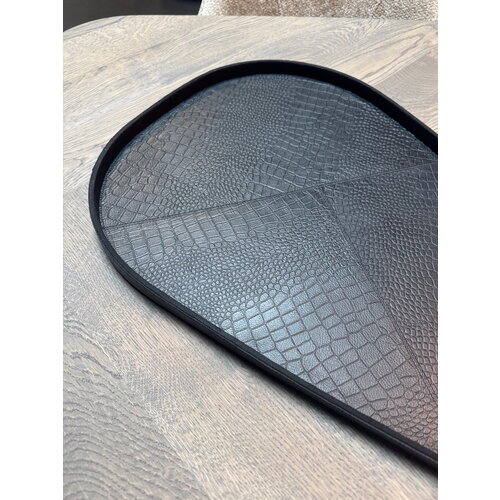 Dienblad Leder Zwart Organic bruin XL