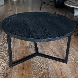 Salontafel zwart rond 70cm 35cm hoog.