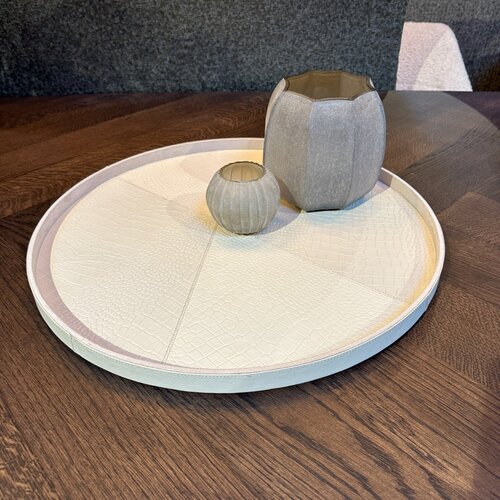 Dienblad Leder Beige Rond Croco 60cm