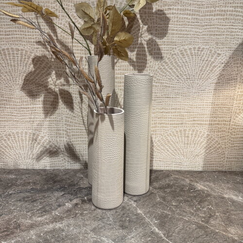 Vazen Cilinder Leer Beige