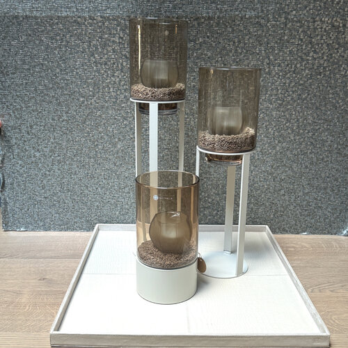 Windlicht Beige met Amber glas 3 maten Windlicht Beige met Amber glas 3 maten