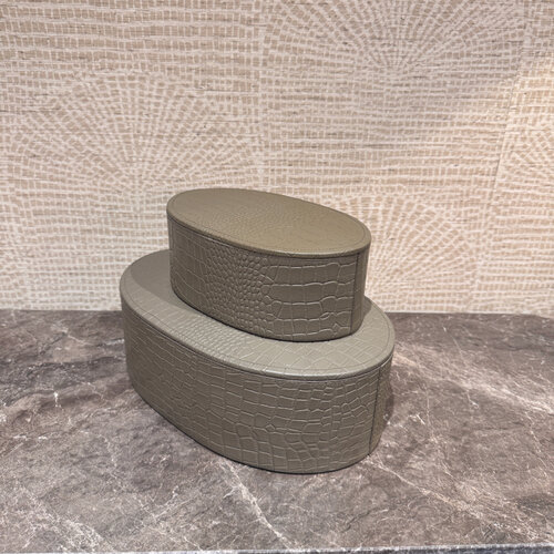 Leren opbergboxen Ovaal Taupe Croco
