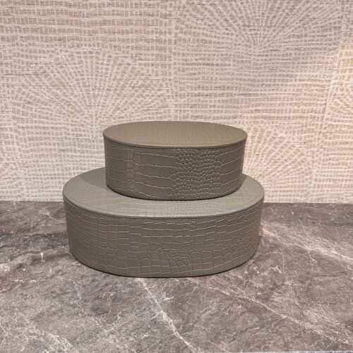 Leren opbergboxen Ovaal Taupe Croco