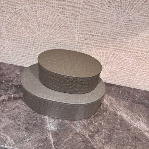 Leren opbergboxen Ovaal Taupe Croco