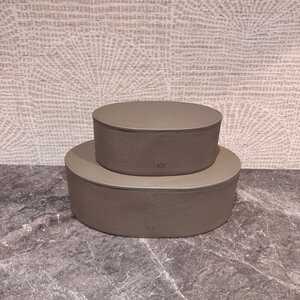 Leren opbergboxen  Taupe Ovaal