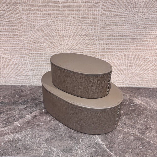 Leren opbergboxen Taupe Ovaal
