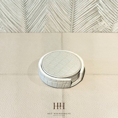 Onderzetters Leder Beige Croco Round