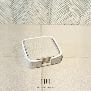 Onderzetters Leder Beige Croco Vierkant