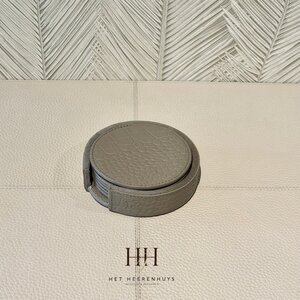 Onderzetters Leder Taupe Round