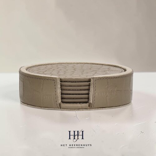 Onderzetters Leder Taupe Round