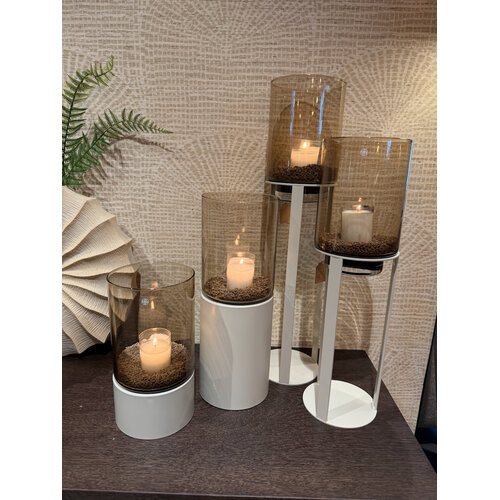 Windlicht Beige met Amber glas Tafelmodel Windlicht Beige met Amber glas Tafelmodel